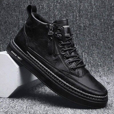 Leather Boots Men Spring High Casual Shoes for Men rend Zipp