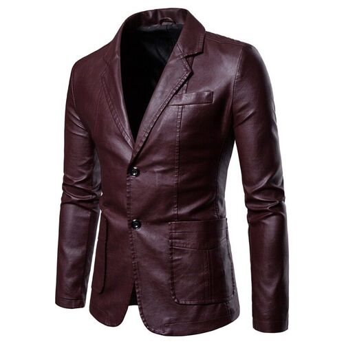 2025 Mens Leather Suit Washed Leather Mens Single-breasted