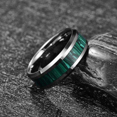 Tungsten Carbide Ring Inlaid Artificial Stone Dark Green Str