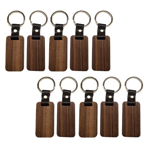 10pcs Wooden Keychain Rectangular Collectible Key Ring Car B