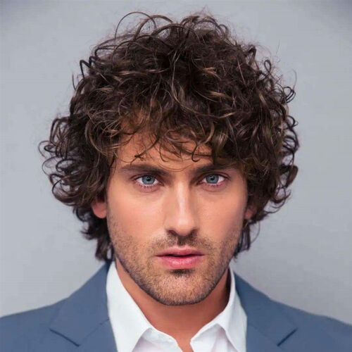 Mens Wig Fluffy Dark Brown Wig Bangs Anti-upturned Short Ha