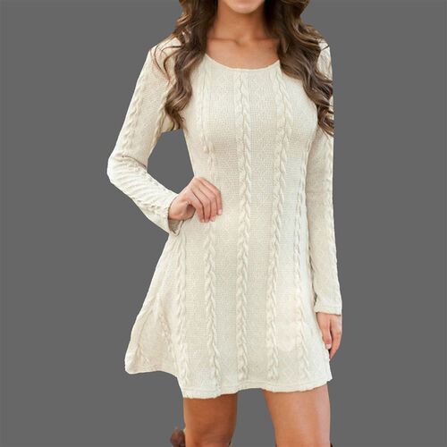 Women Vintage Twist Knitted Dress Autumn Winter Elegant