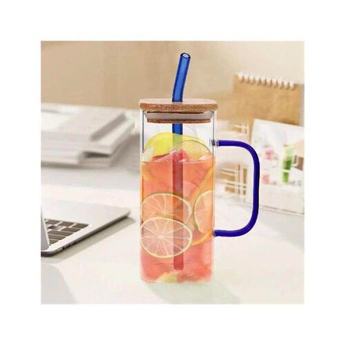 Clear Glass Cup With Straw Bamboo Lid 500ml Student