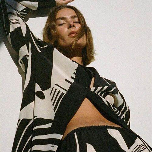 Women Digital Print 2 Piece Set Chic Lapel Long Sleeved Top