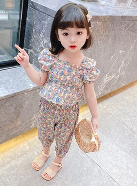 2pcs/set 2022 Children Clothes Floral Tshirt + Pants For Gir