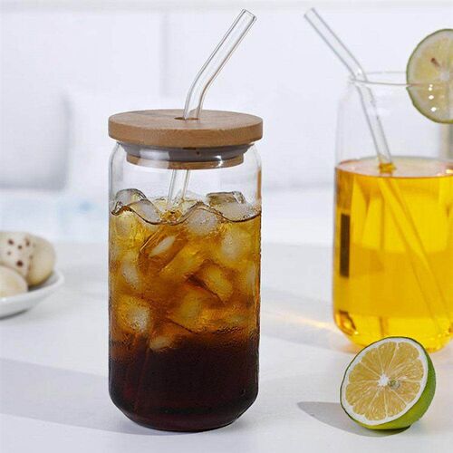 470ml/550ml Glass Cup with Bamboo Lid and Straw Bubble Tea C