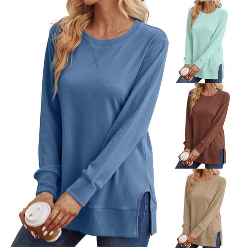 Womens Round Neck Long Sleeve Casual Loose Top Base Shirt T