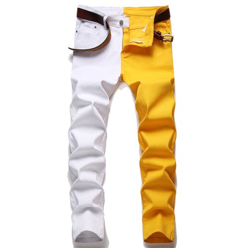 Mens Jeans Micro-elastic Slim-fit Skinny Stitching Two-colo