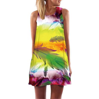 Woman Summer Dress Loose Sleeveless Dynamic Music Note