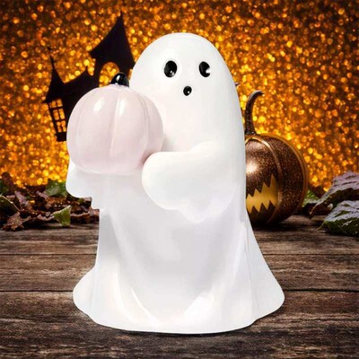 Cute Ghost Hold Pumpkin Statue Spooky Resin Ghost Pink Pumpk