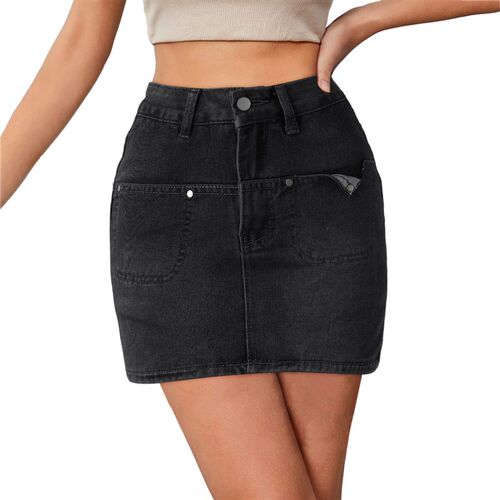 Low Waist Cargo Skirt Women Button Mini Cargo Denim Skirt
