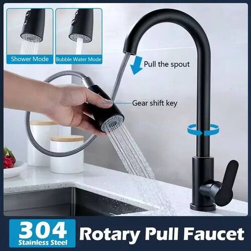 Stainless steel kitchen faucet single hole pull out spout ki