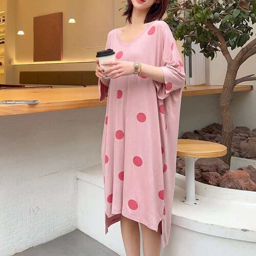 Summer Womens Bit Cotton Dress Large Size Loose Nightgown T