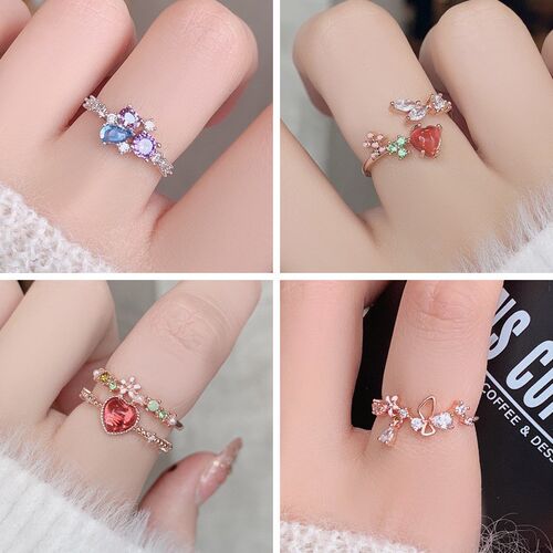 New Delicate Zircon Rings Micro-inlaid Crystal Elegant Flowe