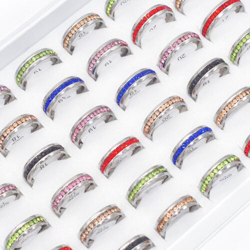 Bulk Lots 30pcs Colorful CZ Crystal Wedding Rings Women Luxu