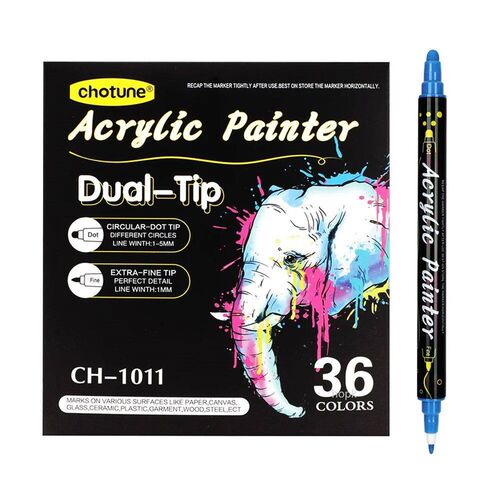 36 Colors Acrylic Gouache Paint Pens Dual Tip Markers For Wo