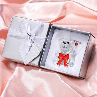 Valentines Day Gift I Love You Crystal Bear Artificial Rose