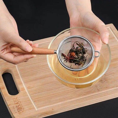 1pc 304 Stainless Steel Mesh Filter Spoon with Wooden Handle