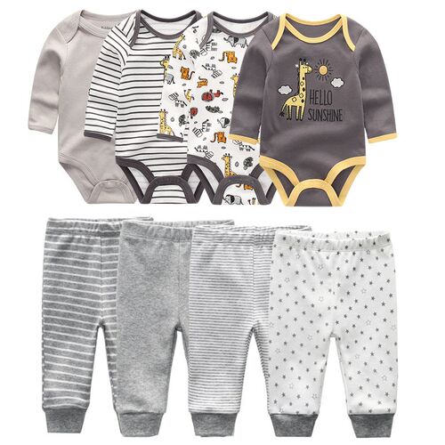 4pcs Baby Bodysuits+4pcs Baby Pants Newborn Clothes Sets 202