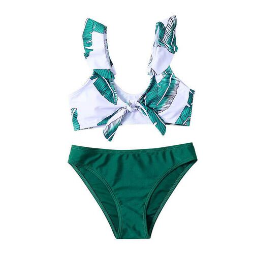 Leaf Print Girls Kids Bikini Set 2022 Summer Kid Swimwear Sw