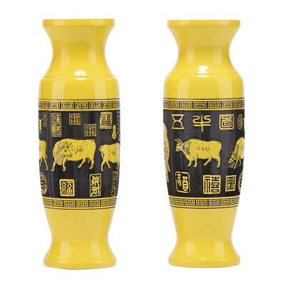 刺史金丝楠木五牛图花瓶摆件一对实木客厅插花中式雕花工艺品装饰