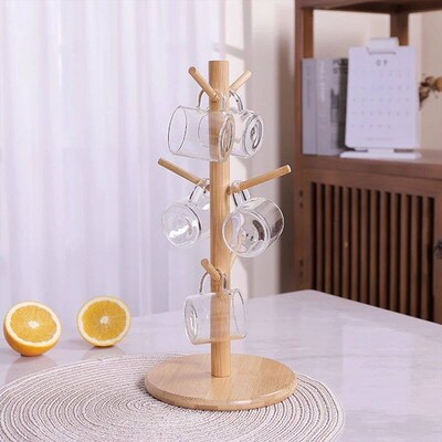 Bamboo Mugs Drainer Wooden Dish Draining Rack Plates Holder