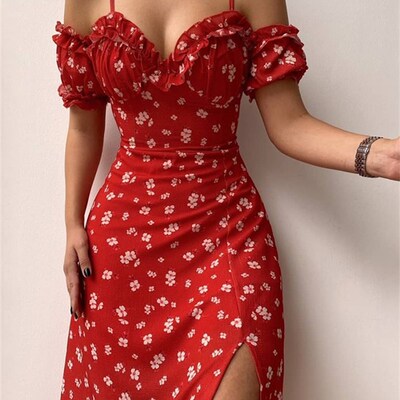 wsevypo Womens Off Shoulder Frilly Suspender Dress Party