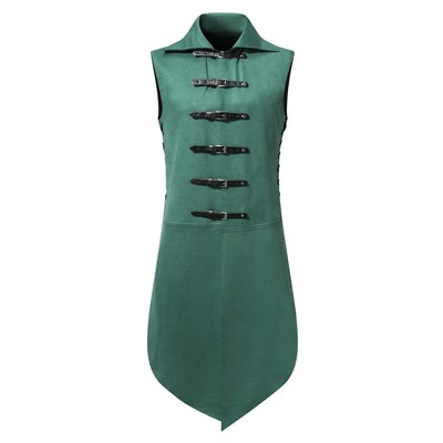 Stand llar Sleeveless Leather Buckle Neutral Blouse Medieval
