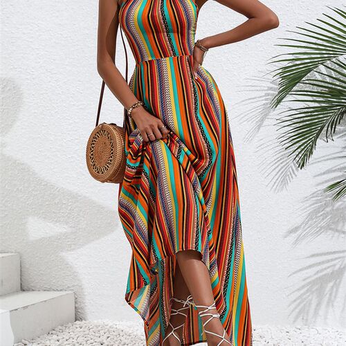 Finjani Summer Cami Dress Colorful Striped Tie Back Maxi