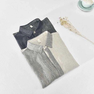 JM075 mens linen shirt with short sleeves