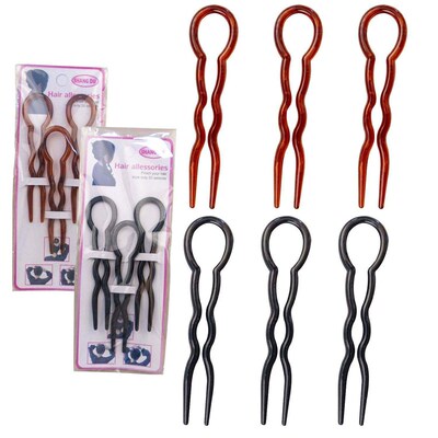 6Pcs Salon Hair Clip Waved U Shaped Plastic 3.5Black Brown
