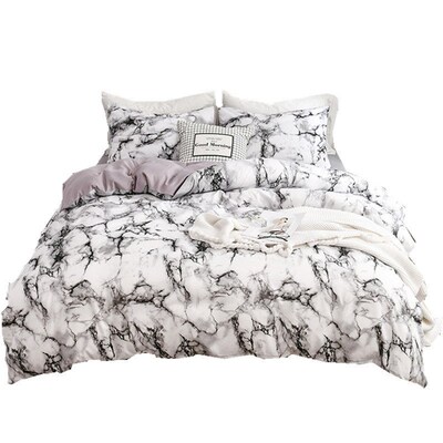 Bedding Marbled Plain Print Quilt ver Sheet 3 Set