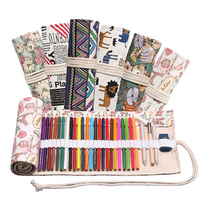 12/24/36/48 Holes Roll Colored Art Pencil Case Kawaii School