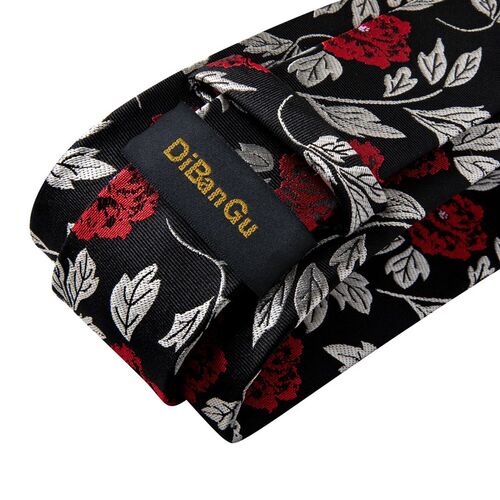 Black Red Rose Floral Ties For Men 8cm Mens Silk Neck Tie H
