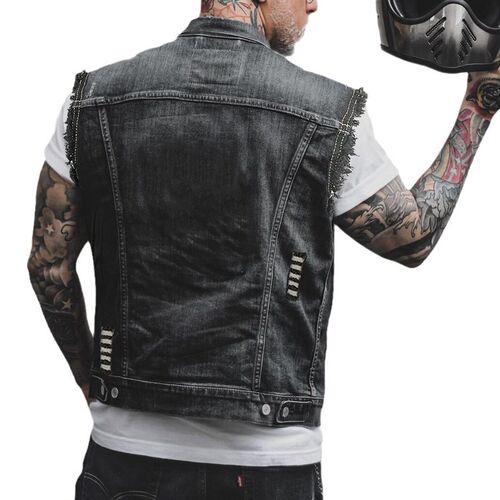 Punk Casual Mens Denim Vest Sleeveless Lapel Denim at E-com