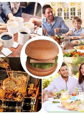 Wooden Coasters Set For Table Fun Hamburger Shape 6 Pieces