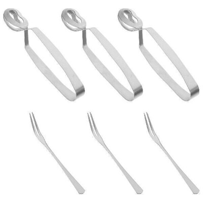3 set Snail Tong Fork Set Stainless Steel Escargot Dining