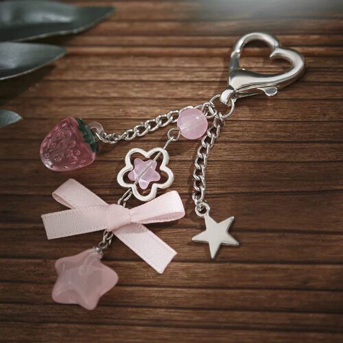 Fahion Flower Star Love Bow Strawberry Pendant Acrylic Keych