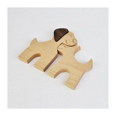 Wood Dog Table Ornament Sculpture Famly Puppy Craft