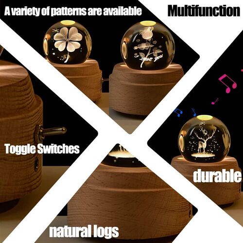 3D Crystal Ball Music Box Projection Light Up Crystal Ball