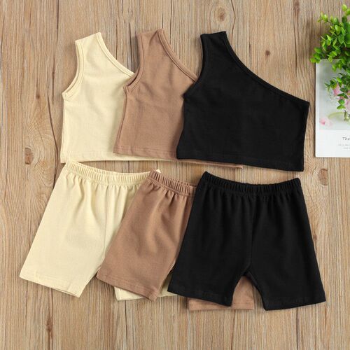 Kids Baby Girls Fashion 2-piece Outfit Set One Shoulder Soli
