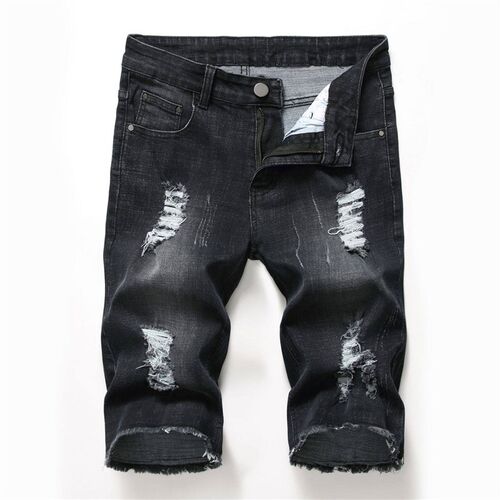 Mens Denim Shorts Mens Holed Personality Denim Pants Mens