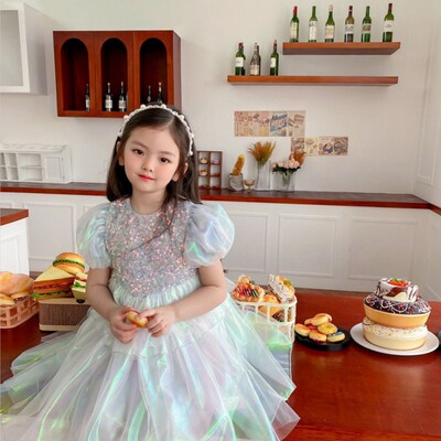 Children Princess Dress Girls Sequin Puff Sleeve Tutu Dress
