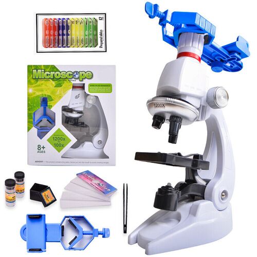 Microscope Kit Lab LED 100X-400X-1200X Home School Science