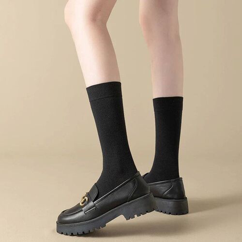 Black White Cotton Socks School Uniform Highschool Girl JK