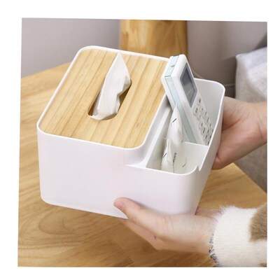 tissue box room paper storage napkin holder  收纳竹盖纸巾盒
