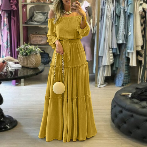 Ethnic Printed Drape Hem Floor-Length Dress Women Spring