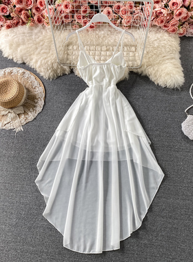 Summer Black/White Irregular Spaghetti Strap Long Dress