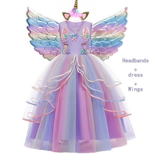 Girls Princess Unicorn Tutu Dresses Outfit Flowers Baby