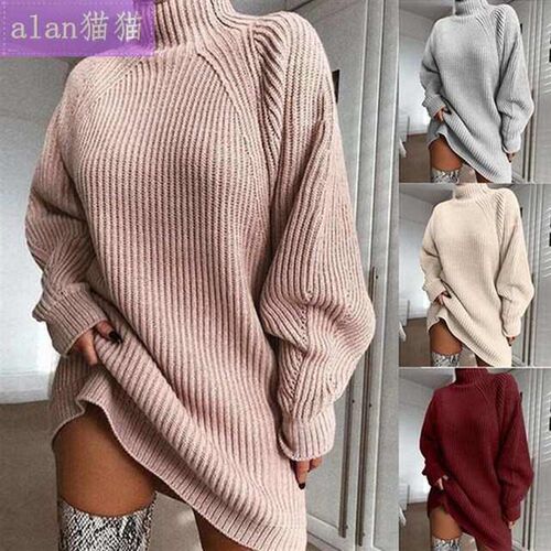2025 knitted mid-length turtleneck sweater dress